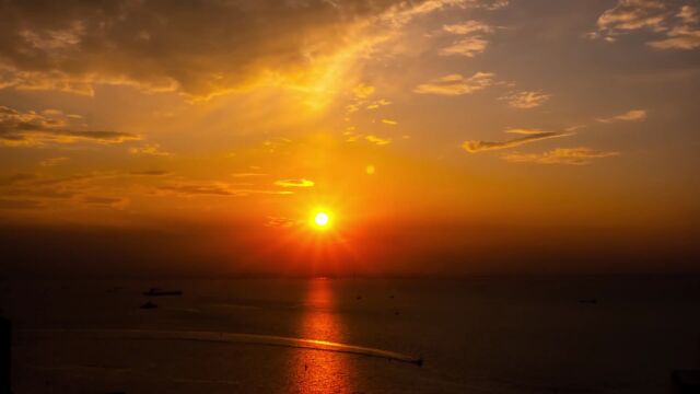 实拍素材:海边夕阳落日延时