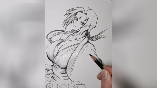 火影忍者千手纲手绘画过程