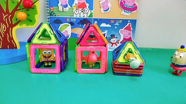 海绵宝宝用磁力片搭了一间小房子