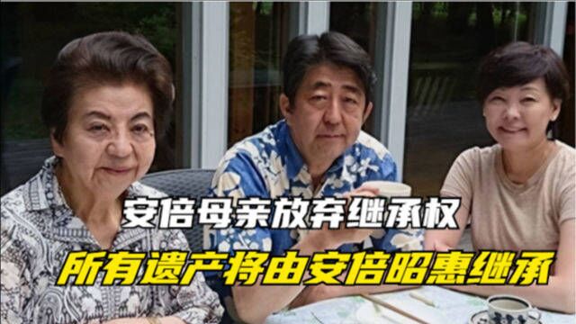 安倍母亲岸洋子放弃遗产继承权!儿子的所有财产将由安倍昭惠继承