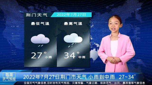 小主持人播报《荆门天气预报》2022年7月25日至31日天气