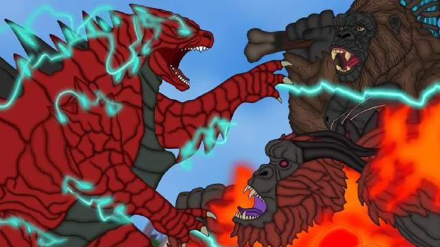 传奇哥斯拉获得雷电之力进化成功,他与火焰金刚展开激烈决战