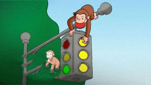 好奇猴子乔治，发现路口大灯箱，红灯停绿灯行，完美控制汽车行动 