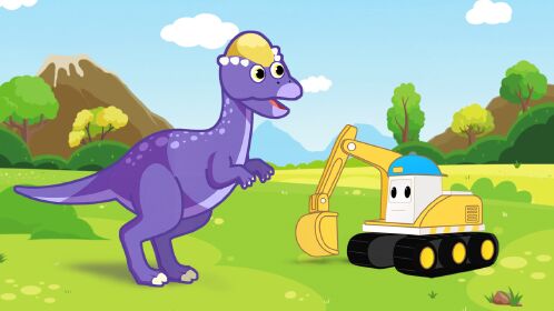 工程车之恐龙世界,挖掘机帮肿头龙找食物