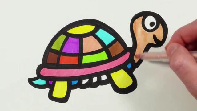 幼儿亲子简笔画,一分钟学会卡通乌龟简单画法,画完涂色好玩极了