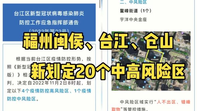 通告!福州闽侯、台江、仓山,新划定20个中高风险区