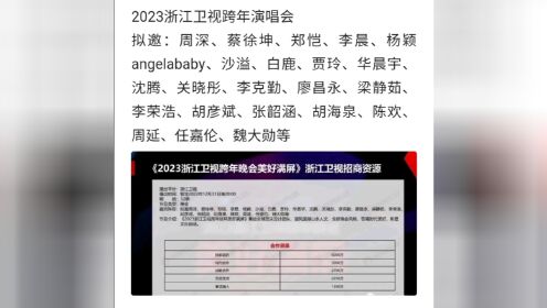 2023年浙江卫视跨年演唱会嘉宾名单