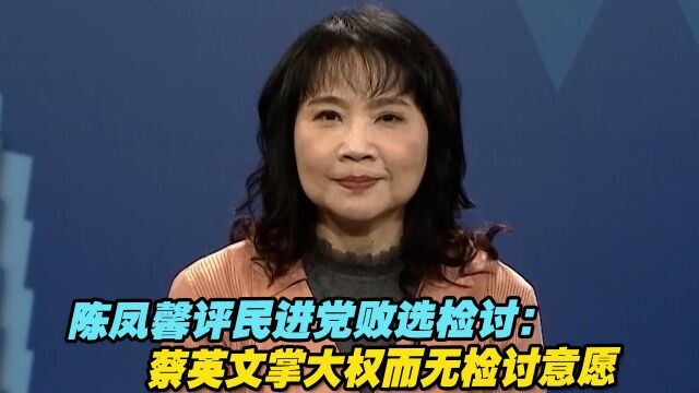 陈凤馨评民进党败选检讨:蔡英文掌大权而无检讨意愿,检讨成空文