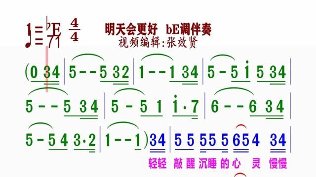 《明天会更好》简谱bE调伴奏 完整版请点击上面链接 知道吖张效贤课程主页