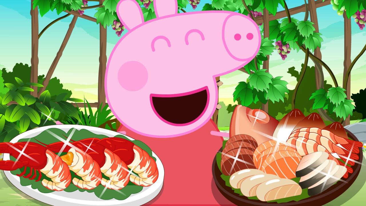 定格动画:海鲜大餐和小龙虾,小猪佩奇会更喜欢吃哪个呢?