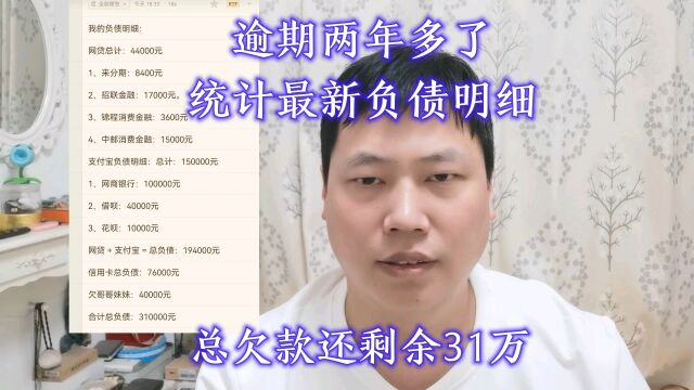 逾期两年多了,统计最新负债明细,总欠款还剩余31万