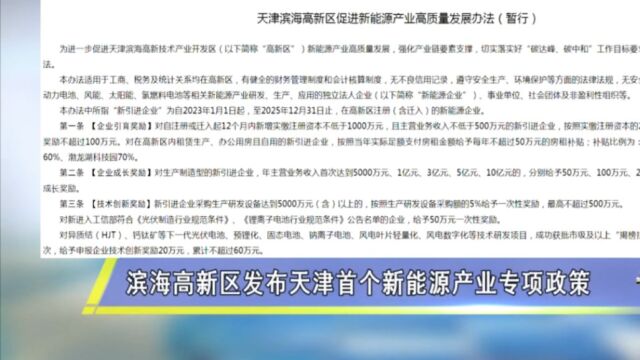 真金白银支持!滨海高新区发布天津首个新能源产业专项政策