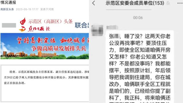 河南通报2名官员在工作群发不雅信息:二人违纪违法,均已被双开