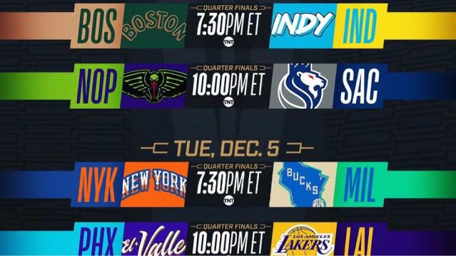 NBA季中赛淘汰赛完整对垒出炉：12月6日湖人主场vs太阳，联盟大小王对决重演