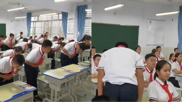 广西某中学礼仪演示课,学生1分半钟鞠躬13次引热议,视频曝光