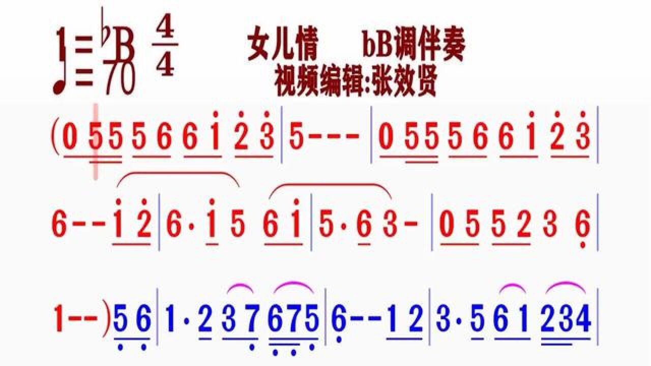 《女兒情》簡譜bb調伴奏 完整版請點擊上面鏈接張效賢課程主頁