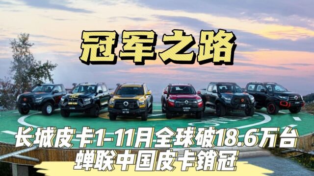 冠军之路,长城皮卡111月全球破18.6万台,蝉联中国皮卡首位