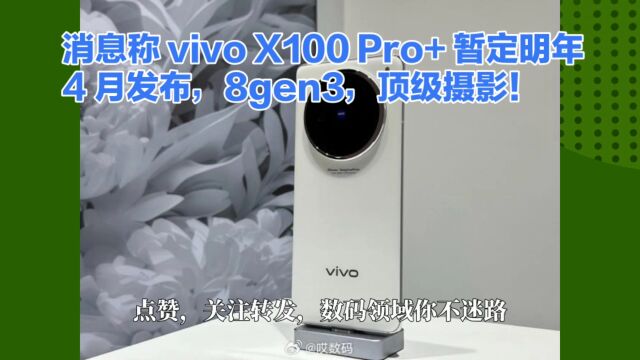 消息称 vivo X100 Pro+ 暂定明年 4 月发布,8gen3,顶级摄影!