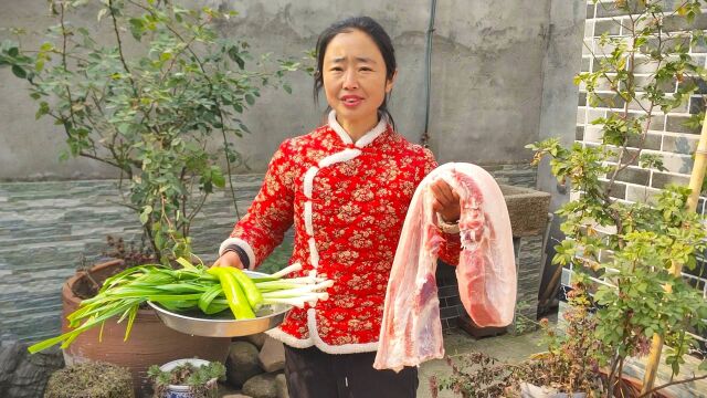 农村媳妇儿做五花肉炒蒜苗,鲜香入味又下饭,家常做法真好吃