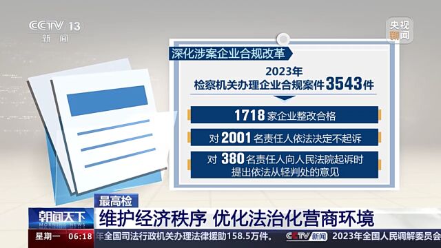 【CCTV13】最高检:维护经济秩序 优化法治化营商环境