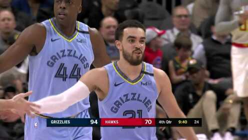 《NBA全场回放》【原声回放】灰熊vs老鹰第4节 琼斯助飞吉昂双臂拽筐暴扣
