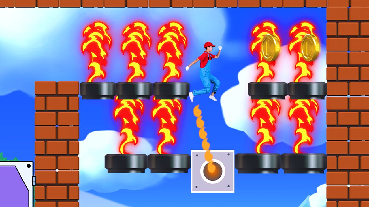 马里奥惊险躲开火焰攻击