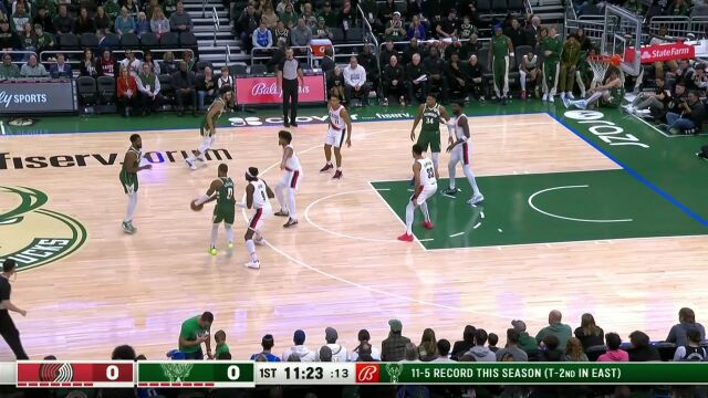 开拓者vs雄鹿五佳球 字母哥千里奔袭背后送出遮天大帽