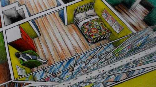 画一间房很简单,但是用俯视的角度画出高层建筑下的房间这就牛了