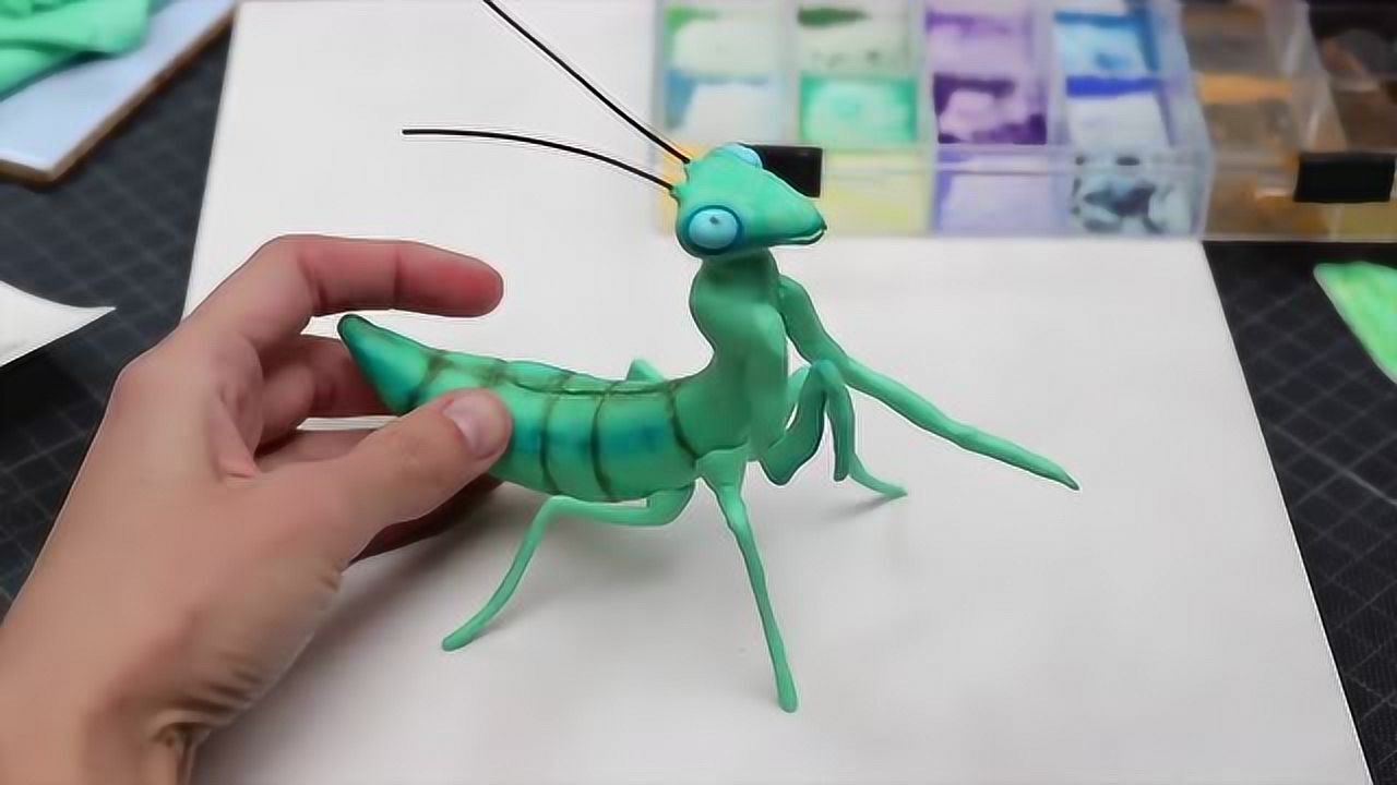 聚合物粘土昆虫螳螂雕塑-快速雕刻