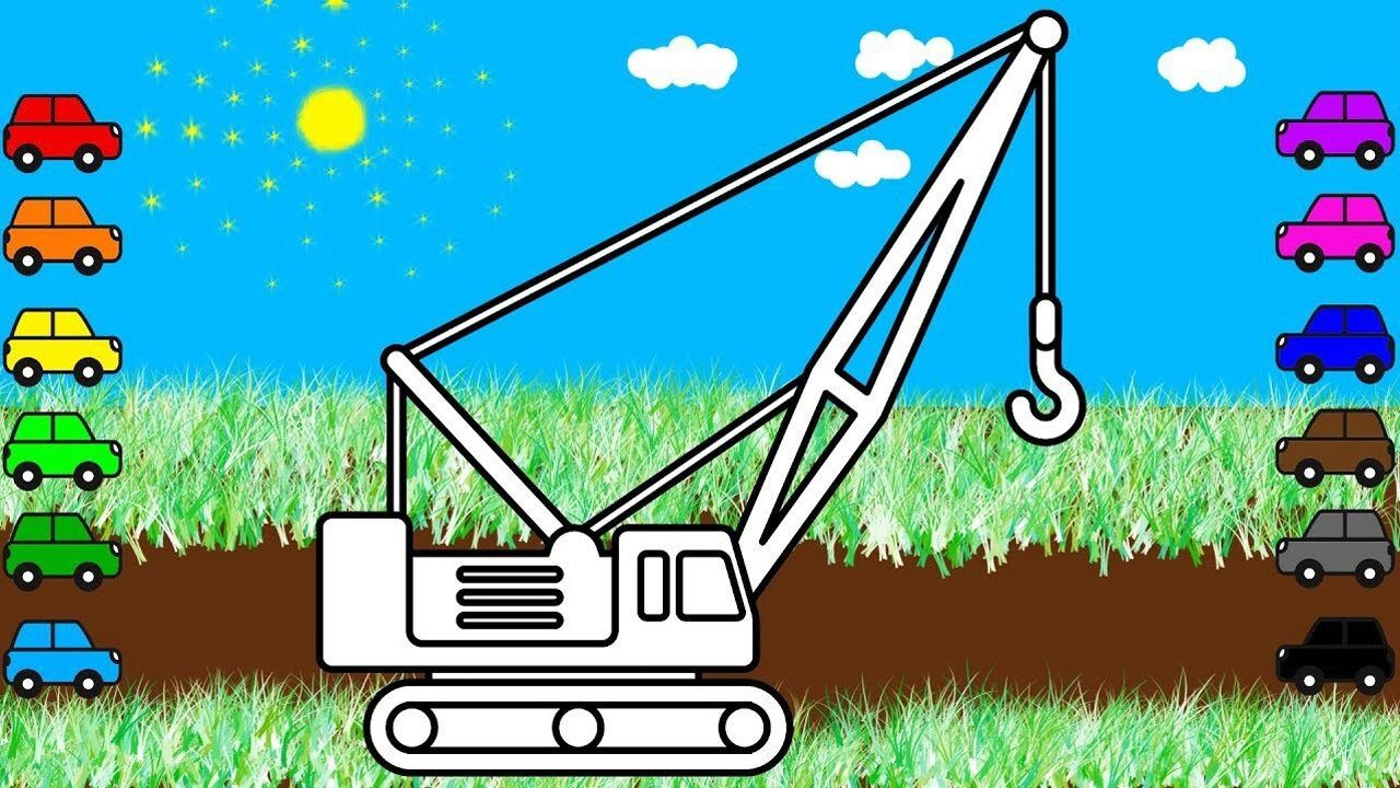 给宝宝画画工程车吊车简笔画涂颜色启发右脑