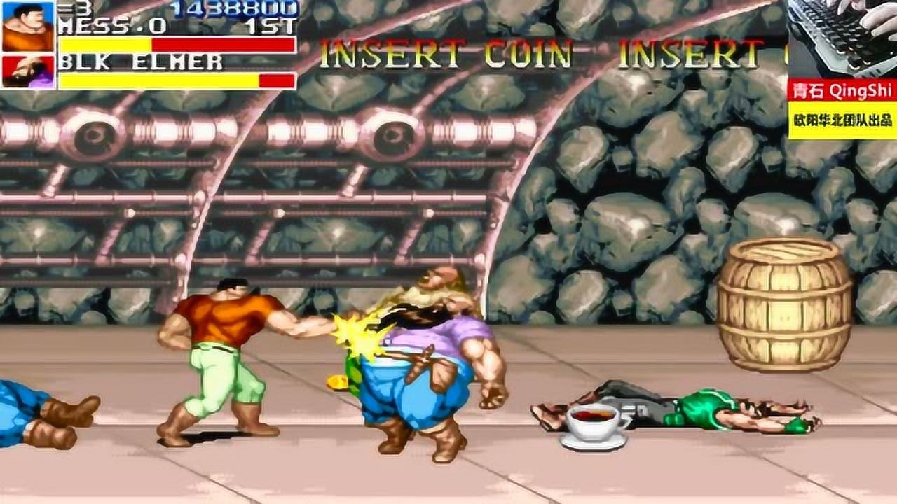 恐龙快打小胖子一个石头一下子就把一堆小怪给消灭了