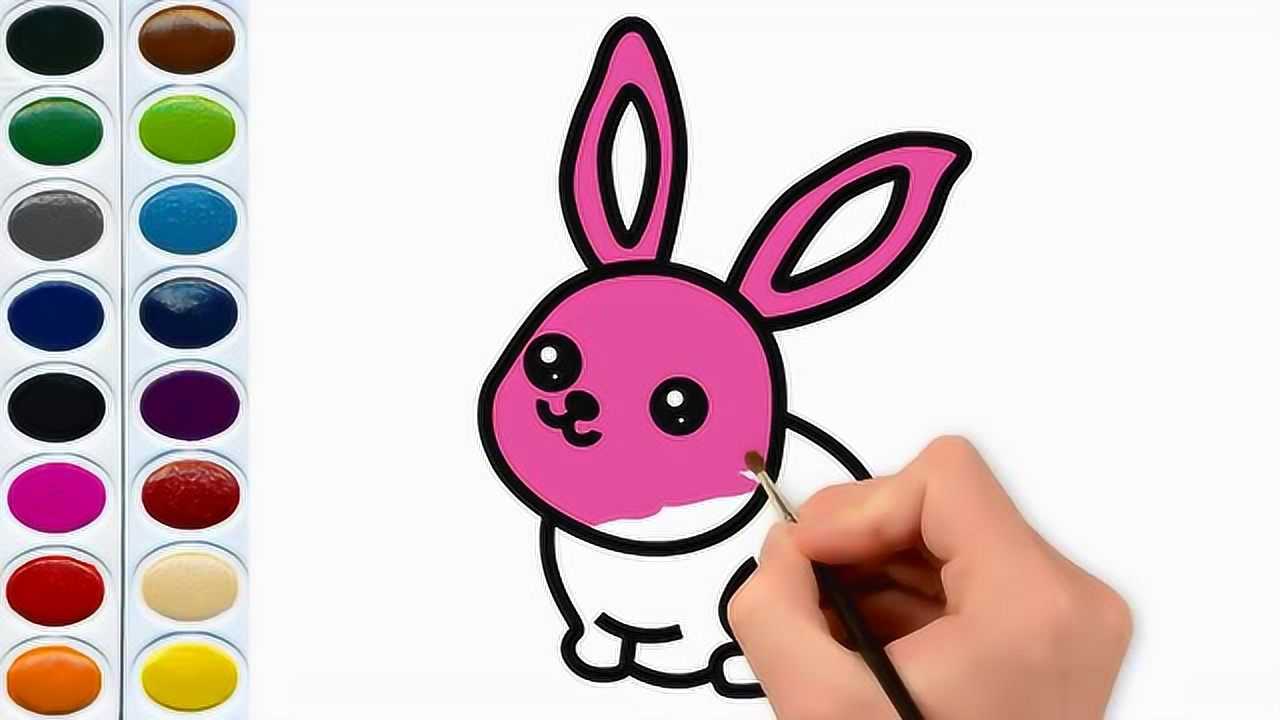 益智绘画早教,教小朋友画出小动物兔子猫咪小狗狗图案涂颜色