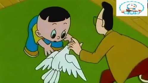 小鸽子飞进了大头儿子的家,大头儿子舍不得它走