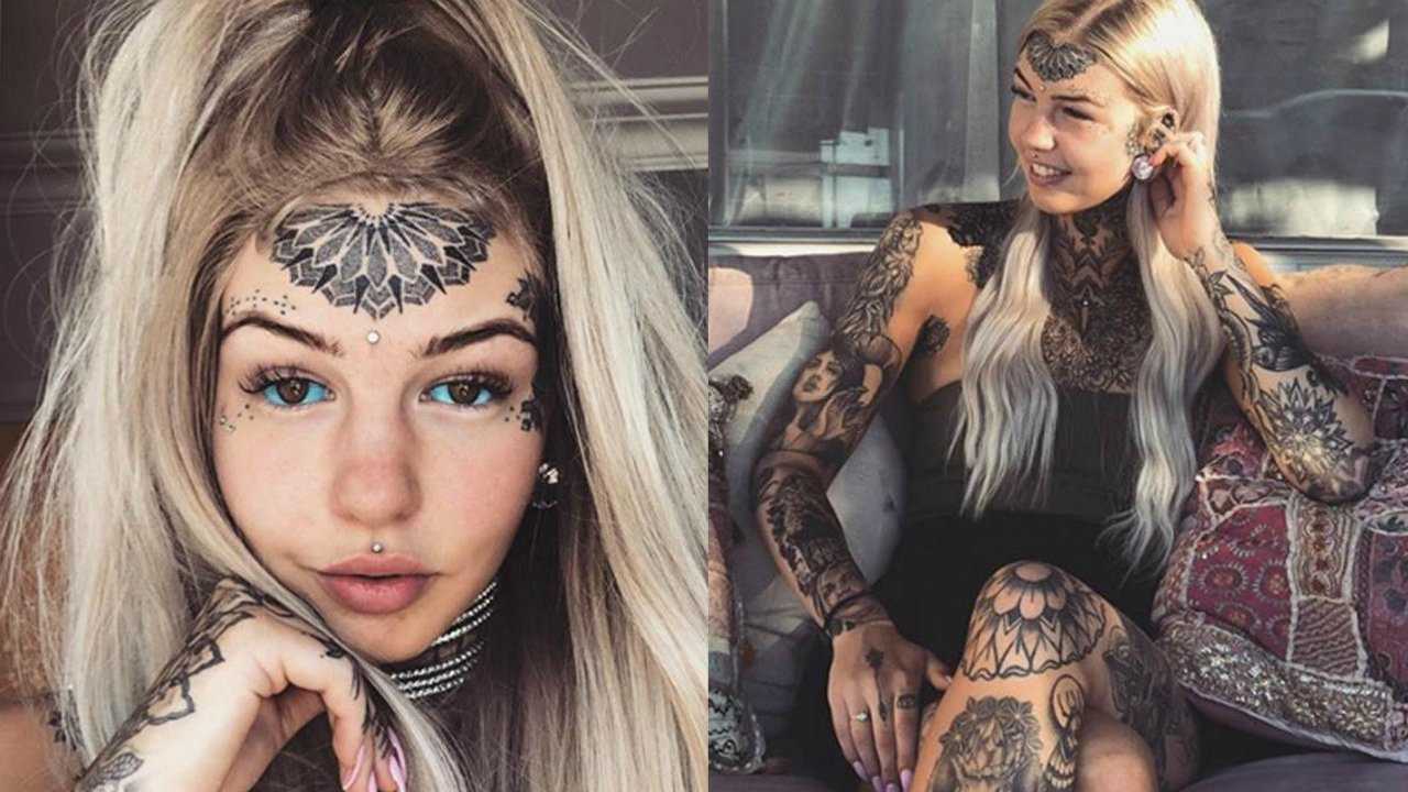 女孩痴迷纹身全身多达50处纹身把眼球都染成蓝色