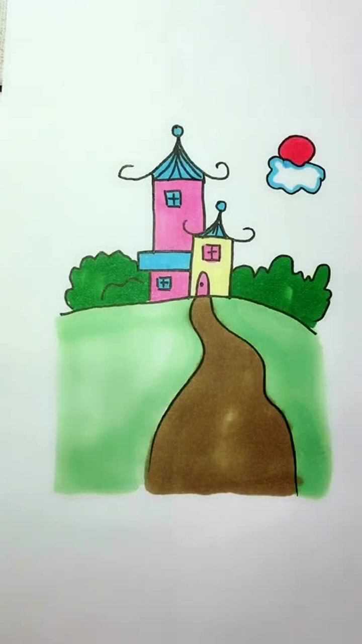 简笔画,森林里的城堡