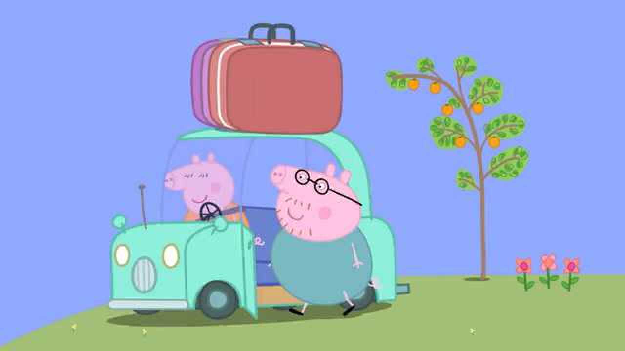 手绘儿童简笔画:猪爸爸坐上小汽车,带着小猪佩奇,乔治回家了