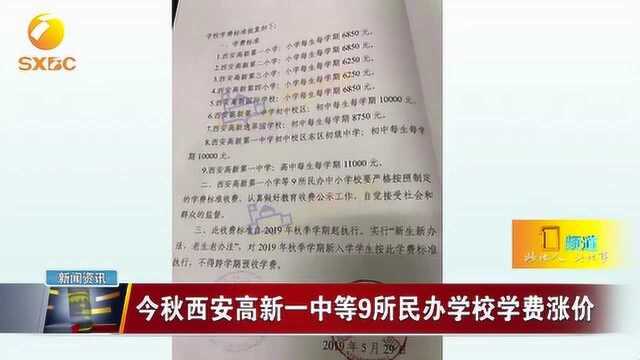 西安:今秋民办学校学费全面调价,高新一中每学期1.1万元