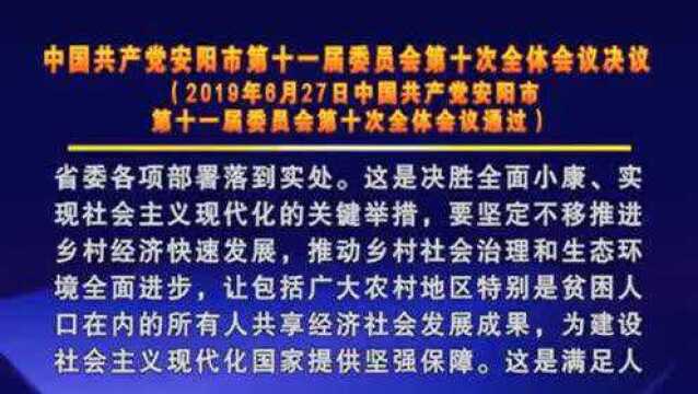 中国共产党安阳市第十一届委员会第十次全体会议决议