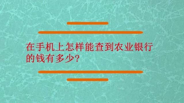 手机如何查农业银行余额?