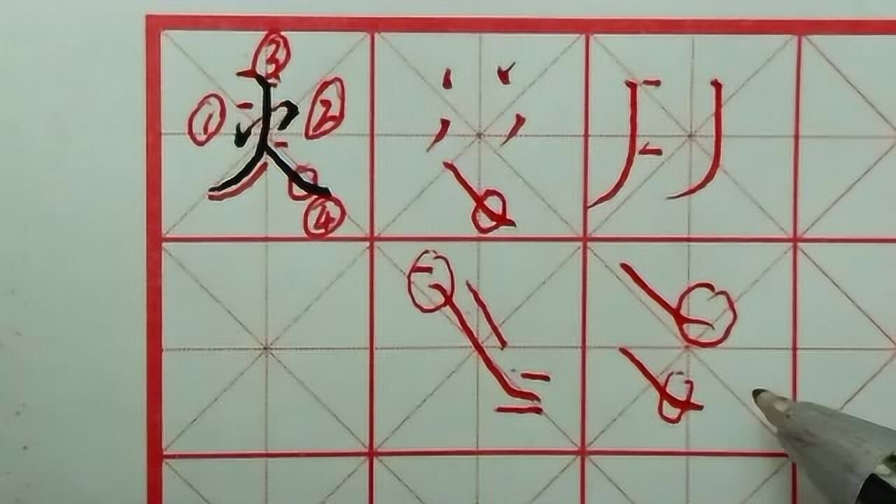 火字书写时笔顺要正确,突出主笔