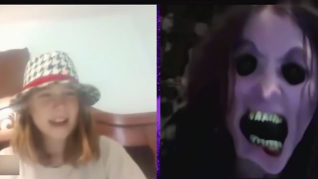 用恐怖视频跟陌生人视频通话！突然出现的鬼脸把人吓惨了_高清
