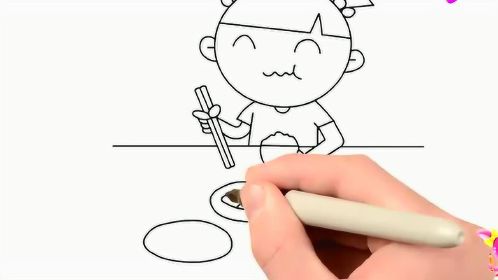 怎么画一个人桌子上吃饭简笔画