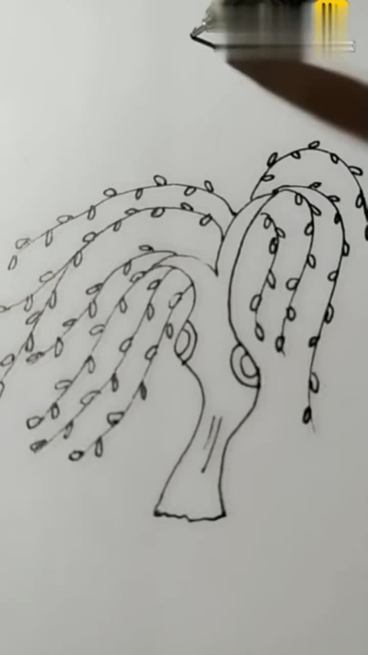 教你用写字笔画简笔画《小树发芽》