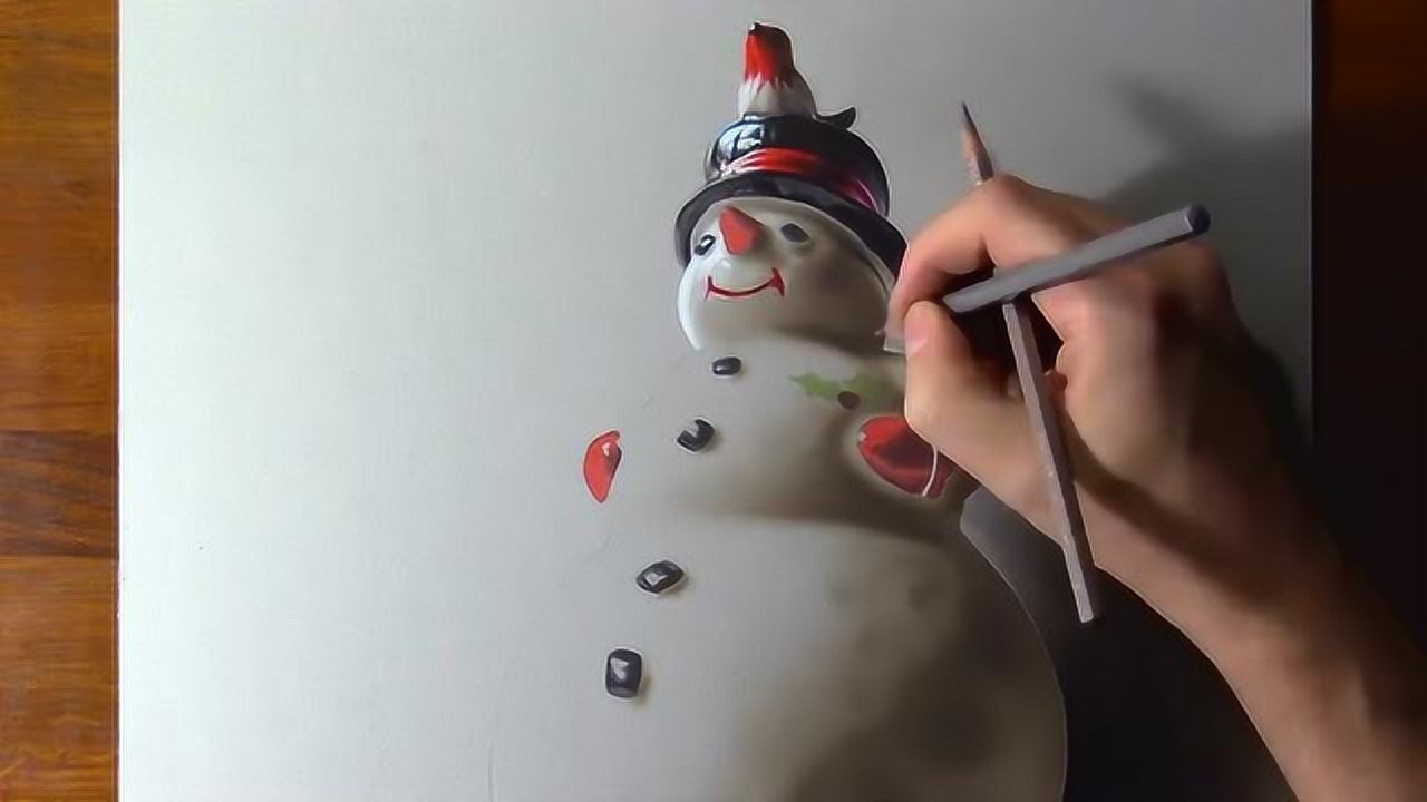 趣味彩铅画:陶瓷雪人