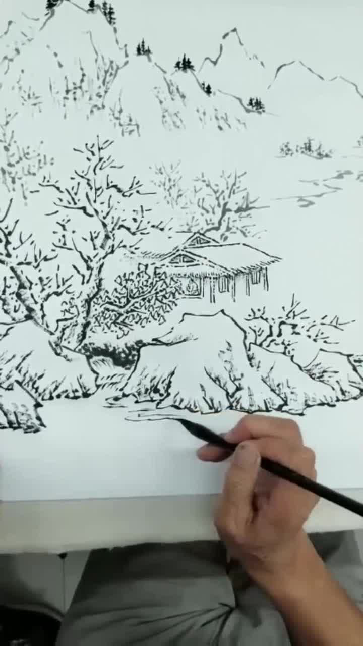 国画教学如何使用毛笔画出山水画,你掌握了吗_腾讯视频