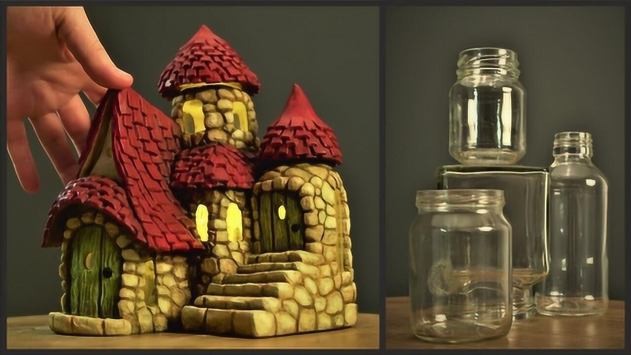 手工达人:几个玻璃瓶加点黏土,竟能制作出这么漂亮的童话小屋!