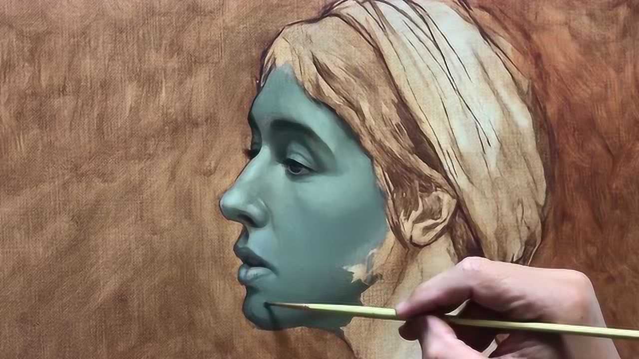 舒适的古典罩染画法《梅根》布面油画步骤一 底色层