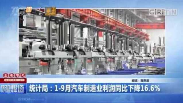 统计局:19月汽车制造业利润同比下降16.6%