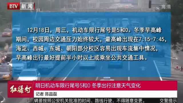 明日机动车限行尾号5和0 冬季出行注意天气变化