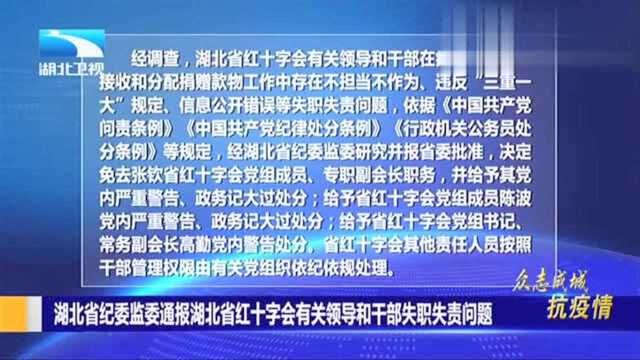 湖北省纪委监委通报湖北省红十字会有关领导和干部失职失责问题